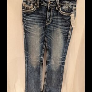 Rock Revival Beet Red Mid-Rise Boot Cut Jeans